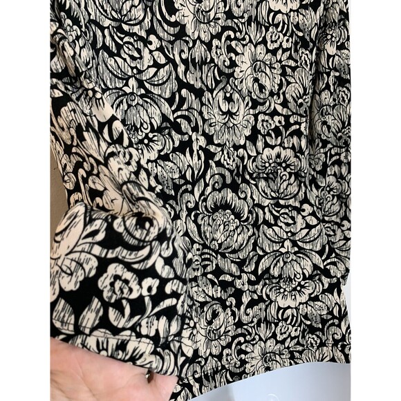 Chico's Blouse Damask Victorian Black White Soft Black 0 4 S (09) - Picture 6 of 9